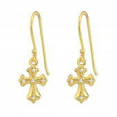 Cercei lungi din argint placat cu aur galben 18 k Cruce cu pietre DiAmanti DIA37264
